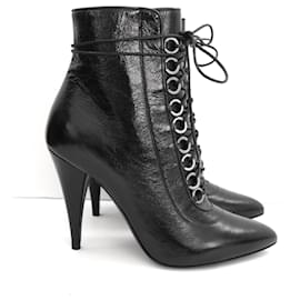 Saint Laurent-Fétiche Saint Laurent 105 bottines en cuir texturé --Noir