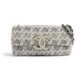 Chanel-Classic 25 Single Flap Shiny Tweed Bag-Silvery,Grey
