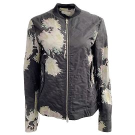 Dries van Noten Bomber in cotone nero multi floreale con apertura sul retro Nero