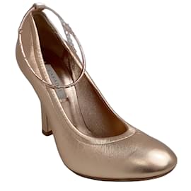 Casadei-Casadei Rose Gold Metallic Ballet Pumps with Ankle Strap-Pink