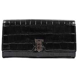 Burberry-Burberry TB Continental Wallet Black Embossed Leather-Black