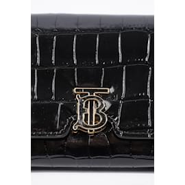 Burberry-Burberry TB Continental Wallet Black Embossed Leather-Black