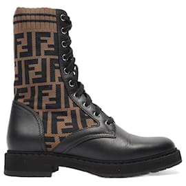 Fendi-Fendi Rockoko Boots Black / Brown Cotton EU 37 Uk 4-Black