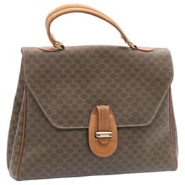 Céline-CELINE Macadam Canvas Hand Bag PVC Leather Brown Auth ar5452-Brown