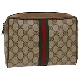 Gucci-GUCCI GG Canvas Web Sherry Line Clutch Bag Beige Red Green 89.01.012 Auth yk8156-Brown