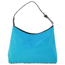 Burberry-BURBERRY Nova Check Shoulder Bag Nylon Leather Light Blue Black Auth bs7356-Blue