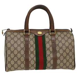 Gucci-GUCCI GG Canvas Web Sherry Line Hand Bag Beige Red Green 012.3842.58 Auth ki3250-Brown