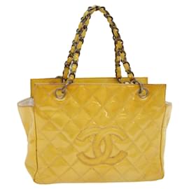 Chanel-CHANEL Coco Matelasse Chain Hand Bag Patent leather Yellow CC Auth 50616-Yellow