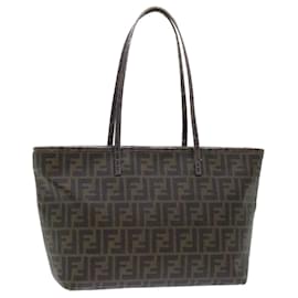 Fendi-FENDI Zucca Canvas Tote Bag PVC Leather Brown Black Auth 50536-Brown