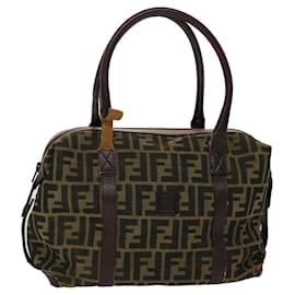 Fendi-FENDI Zucca Canvas Hand Bag Vintage Brown Black Auth rd2368-Brown