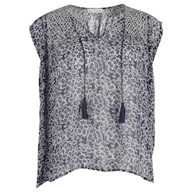 Ulla Johnson-Ulla Johnson Floral Sleeveless V-neck Top in Blue Silk-Blue