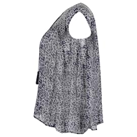 Ulla Johnson-Ulla Johnson Floral Sleeveless V-neck Top in Blue Silk-Blue