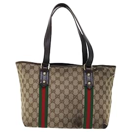 Gucci-GUCCI GG Canvas Web Sherry Line Hand Bag Beige Red Green 137396 Auth th3917-Brown
