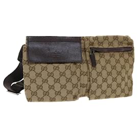 Gucci-GUCCI GG Canvas Waist bag Leather Beige 28566 auth 50781-Brown
