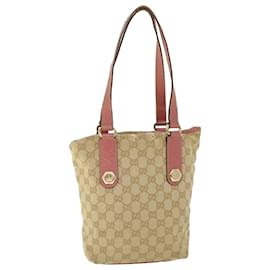 Gucci-GUCCI GG Canvas Tote Bag Leather Beige Pink 153361 302982 auth 50981-Brown