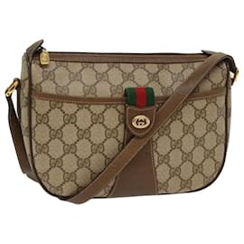 Gucci-GUCCI GG Canvas Web Sherry Line Shoulder Bag PVC Leather Beige Red Auth ep1392-Brown