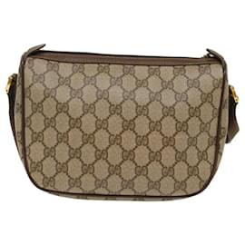 Gucci-GUCCI GG Canvas Web Sherry Line Shoulder Bag PVC Leather Beige Red Auth ep1392-Brown