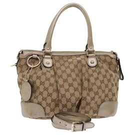Gucci-Gucci GG Canvas Hand Bag 2way Beige 247902 Auth FM2597-Brown