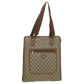 Gucci-GUCCI GG Canvas Web Sherry Line Tote Bag PVC Leather Beige 89.02.092 Auth bs4214-Brown