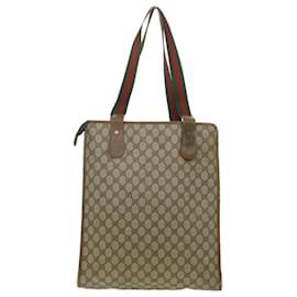 Gucci-GUCCI GG Canvas Web Sherry Line Tote Bag PVC Leather Beige 89.02.092 Auth bs4214-Brown