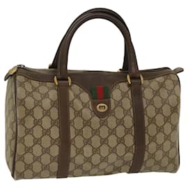 Gucci-GUCCI GG Canvas Web Sherry Line Boston Bag Beige Red 40.02.007 Auth yk8190b-Brown