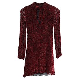 Saint Laurent Minivestido de chiffon Pussy Bow Devore em viscose cor de vinho Bordeaux