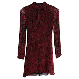 Saint Laurent-Saint Laurent Pussy Bow Devore Chiffon Mini Dress in Burgundy Viscose-Dark red