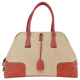 Prada-PRADA Hand Bag Canvas Leather Beige Pink Auth am4837-Brown