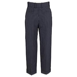 Chloé-Pantalón tobillero plisado de raya diplomática Chloé en lana virgen azul marino-Azul,Azul marino