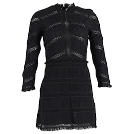 Ulla Johnson-Ulla Johnson Kitty Lace-Paneled Plissé Mini Dress in Black Silk-Black