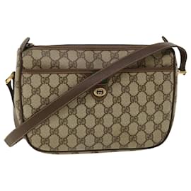 Gucci-GUCCI Web Sherry Line GG Canvas Shoulder Bag PVC Leather Beige Green Auth ep425-Brown