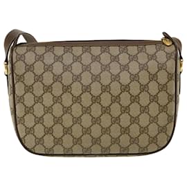 Gucci-GUCCI Web Sherry Line GG Canvas Shoulder Bag PVC Leather Beige Green Auth ep425-Brown