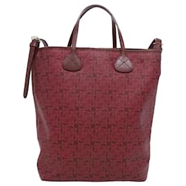 Céline-CELINE Sulky Line Hand Bag PVC Leather 2way Red Auth ar8225-Red