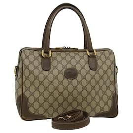 Gucci-GUCCI GG Canvas Hand Bag PVC Leather 2way Beige Auth ki2104-Brown