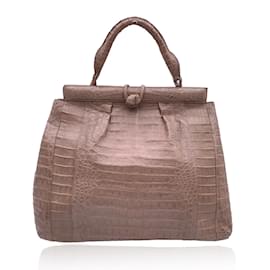 Autre Marque-Taupe Leather Satchel Handbag Top Handle Bag-Brown