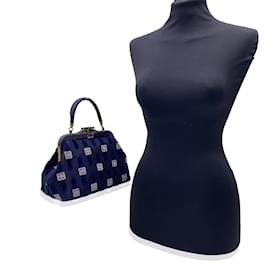 Autre Marque-Vintage Blue Cut Out Velvet Handbag Bag-Blue