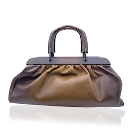 Gucci-Brown Leather Wood Handles Bag Handbag Satchel-Brown