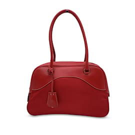 Prada-Red Tessuto Travel Canvas and Leather Bowling Bag BL0081-Red