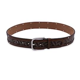 Fendi-Zucca Canvas Brown Leather Studded Belt Size 90/36-Brown