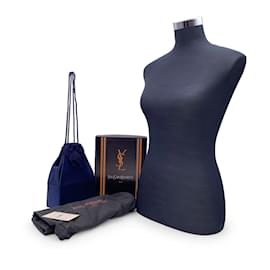 Yves Saint Laurent-Vintage Blue Satin Shoulder Drawstring Box Bag-Blue