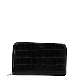 Yves Saint Laurent-Geprägtes Leder-Geldbörse mit umlaufendem Reißverschluss 328558-Schwarz