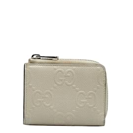 Gucci-GG Embossed Perforated Leather Coin Case 657571-White