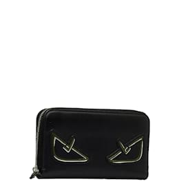 Fendi-Portefeuille zippé en cuir Monster Eyes 7M0210-Noir
