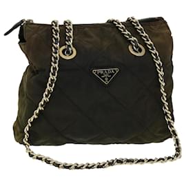 Prada-PRADA Quilted Chain Shoulder Bag Nylon Brown Auth ar7474-Brown