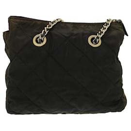 Prada-PRADA Quilted Chain Shoulder Bag Nylon Brown Auth ar7474-Brown