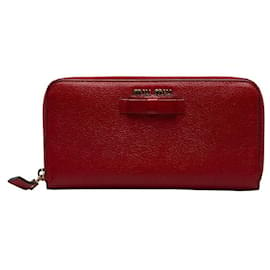 Miu Miu-Cartera de cuero con cremallera alrededor y lazo 5ml506-Roja