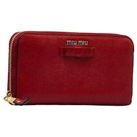 Miu Miu-Portemonnaie aus Leder mit umlaufendem Reißverschluss und Schleife 5ml506-Rot