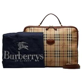 Burberry-Haymarket Check Canvas Business Bag-Brown