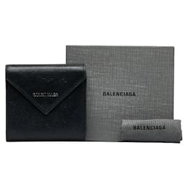 Balenciaga-Balenciaga Leather Trifold Compact Wallet Leather Short Wallet 637450 in Good condition-Black