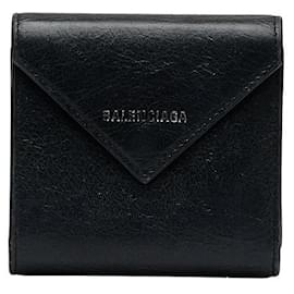 Balenciaga-Leather Trifold Compact Wallet 637450-Black